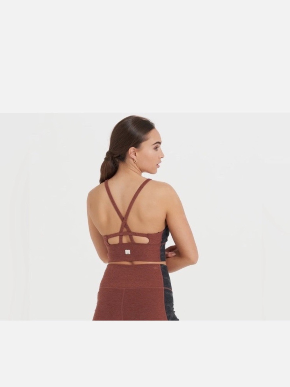 Vuori Strappy Sports Bra in Brown and Black